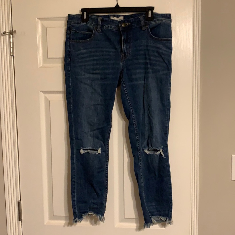 Free people distressed denim blue jeans